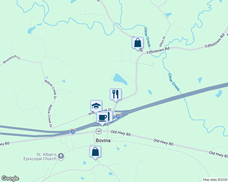 map of restaurants, bars, coffee shops, grocery stores, and more near 96 Zanders Road in Vicksburg