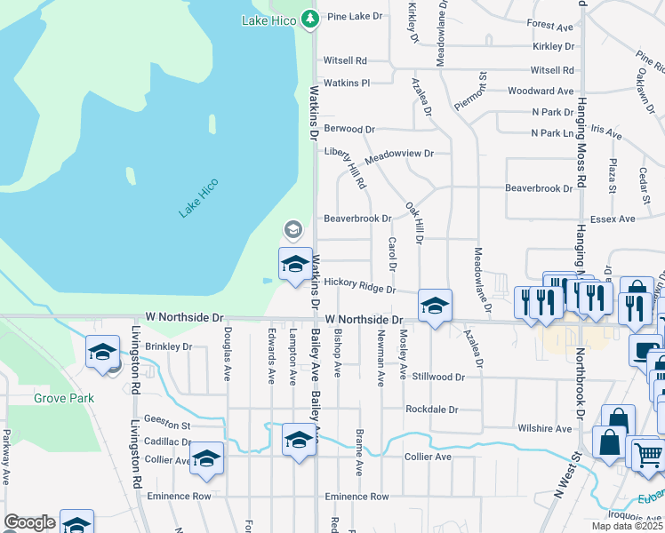 map of restaurants, bars, coffee shops, grocery stores, and more near 755 Kensington Place in Jackson