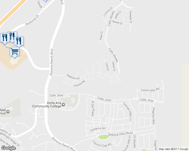 map of restaurants, bars, coffee shops, grocery stores, and more near 4208 Franzia Road in Las Cruces