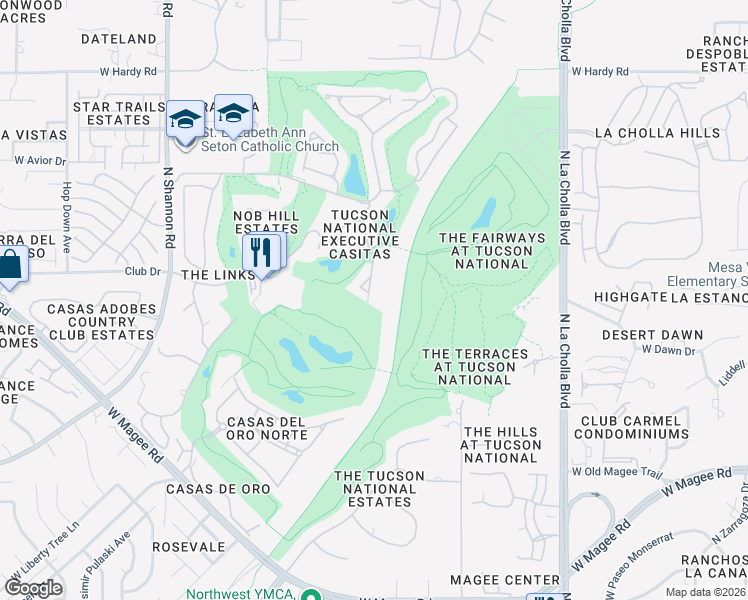 map of restaurants, bars, coffee shops, grocery stores, and more near 8330 North Lee Trevino Drive in Tucson