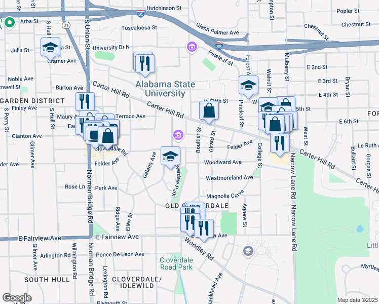 map of restaurants, bars, coffee shops, grocery stores, and more near 928 Felder Avenue in Montgomery