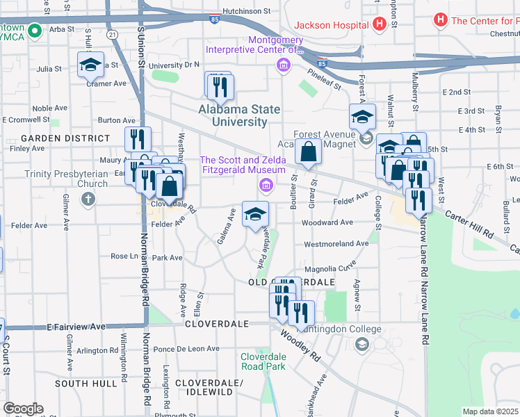 map of restaurants, bars, coffee shops, grocery stores, and more near 928 Felder Avenue in Montgomery