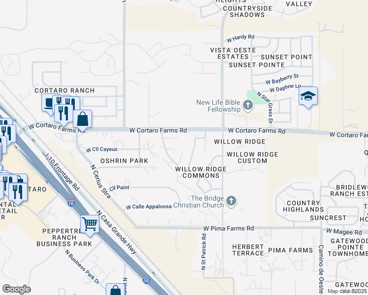 map of restaurants, bars, coffee shops, grocery stores, and more near 8321 North Morning Willow Court in Tucson