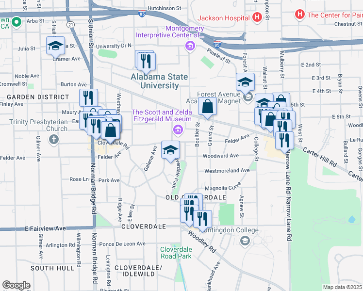 map of restaurants, bars, coffee shops, grocery stores, and more near 928 Felder Avenue in Montgomery