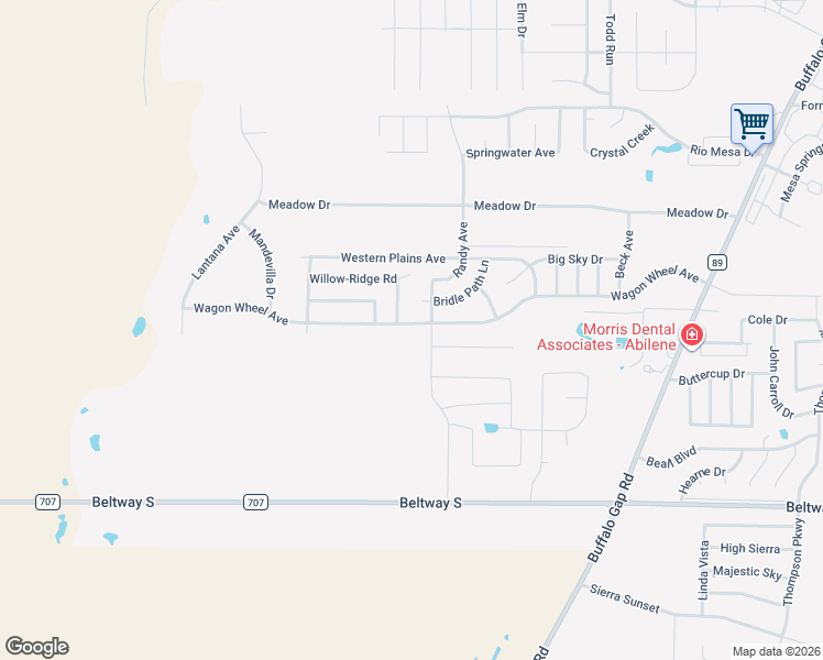 map of restaurants, bars, coffee shops, grocery stores, and more near 5317 Wagon Wheel Avenue in Abilene