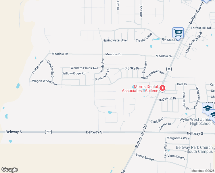 map of restaurants, bars, coffee shops, grocery stores, and more near 5197 Wagon Wheel Avenue in Abilene