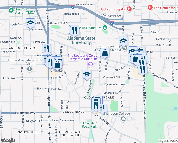 map of restaurants, bars, coffee shops, grocery stores, and more near 928 Felder Avenue in Montgomery