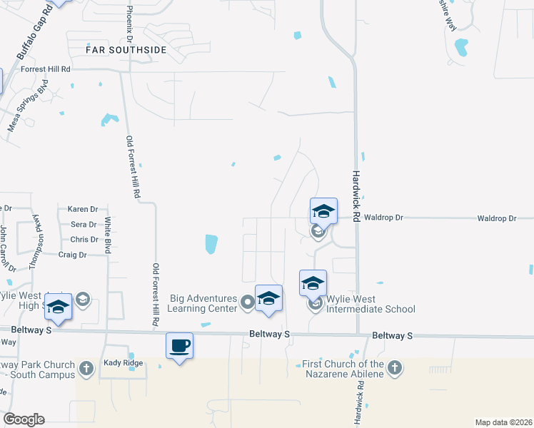 map of restaurants, bars, coffee shops, grocery stores, and more near 7574 Tuscany Drive in Abilene