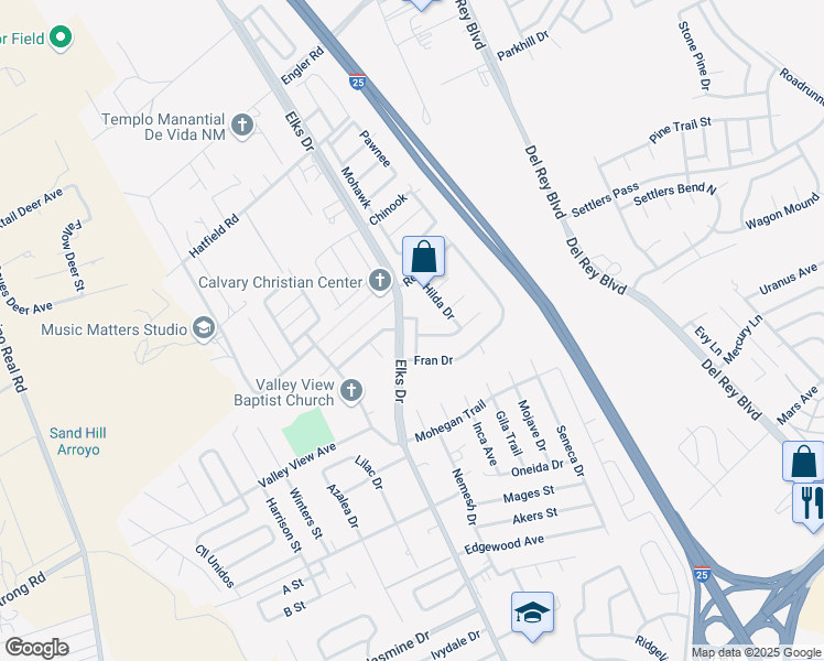 map of restaurants, bars, coffee shops, grocery stores, and more near 4721 Rio Vista Drive in Las Cruces