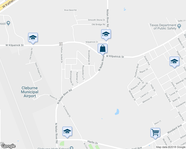 map of restaurants, bars, coffee shops, grocery stores, and more near 1501 North Nolan River Road in Cleburne