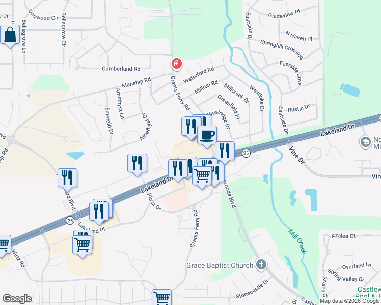 map of restaurants, bars, coffee shops, grocery stores, and more near 600 Grants Ferry Rd in Flowood