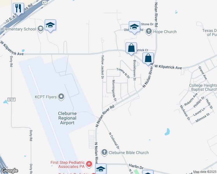 map of restaurants, bars, coffee shops, grocery stores, and more near 2204 Nicole Lane in Cleburne