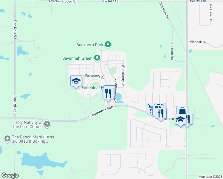 map of restaurants, bars, coffee shops, grocery stores, and more near 1028 Bridgewater Avenue in Shreveport