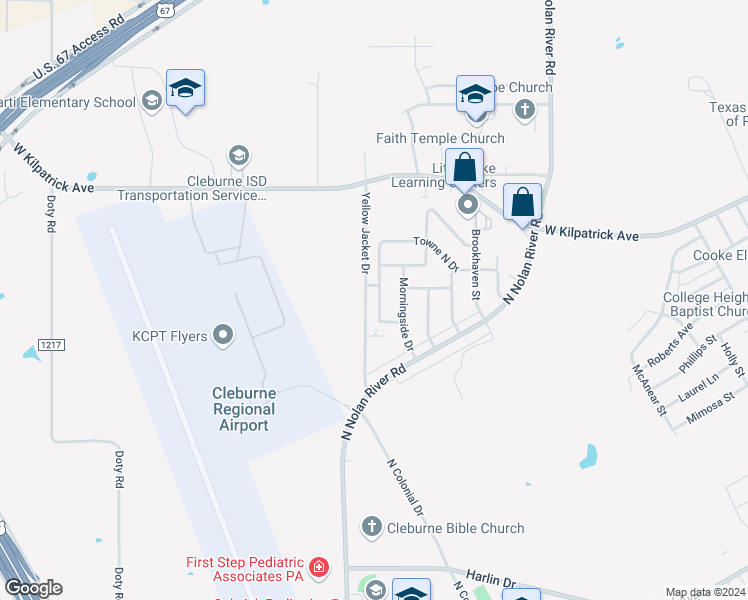 map of restaurants, bars, coffee shops, grocery stores, and more near 1603 Spring Branch Drive in Cleburne