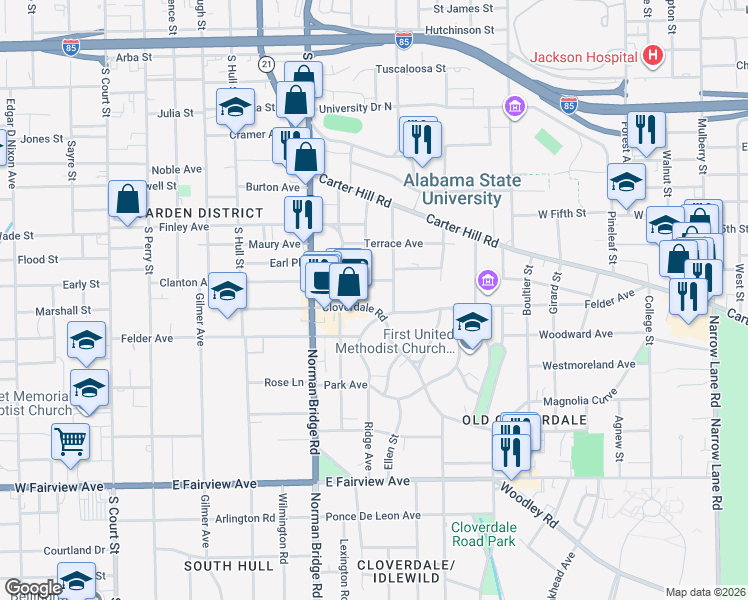 map of restaurants, bars, coffee shops, grocery stores, and more near in Montgomery