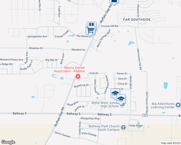 map of restaurants, bars, coffee shops, grocery stores, and more near 4518 Cole Drive in Abilene