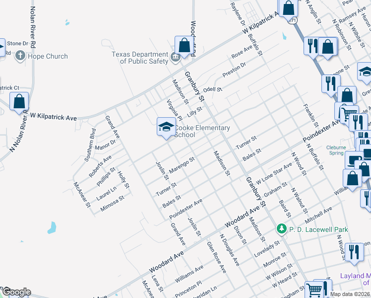 map of restaurants, bars, coffee shops, grocery stores, and more near 824 Eagles Nest Drive in Cleburne