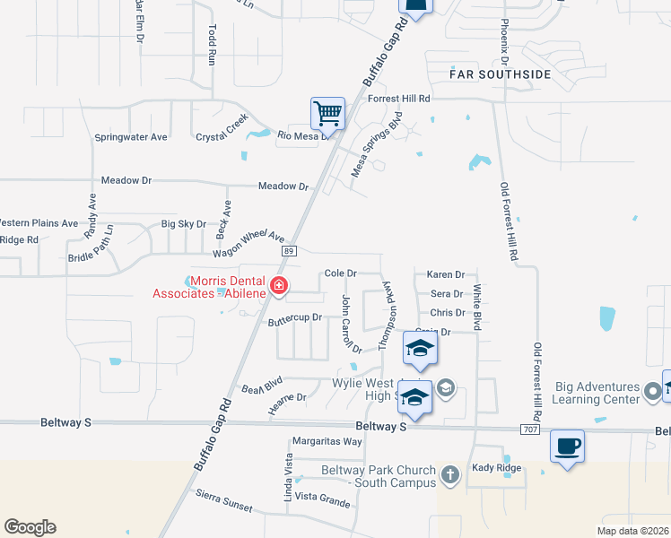 map of restaurants, bars, coffee shops, grocery stores, and more near 4508 Cole Drive in Abilene