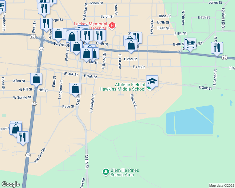 map of restaurants, bars, coffee shops, grocery stores, and more near 415 South 1st Avenue in Forest