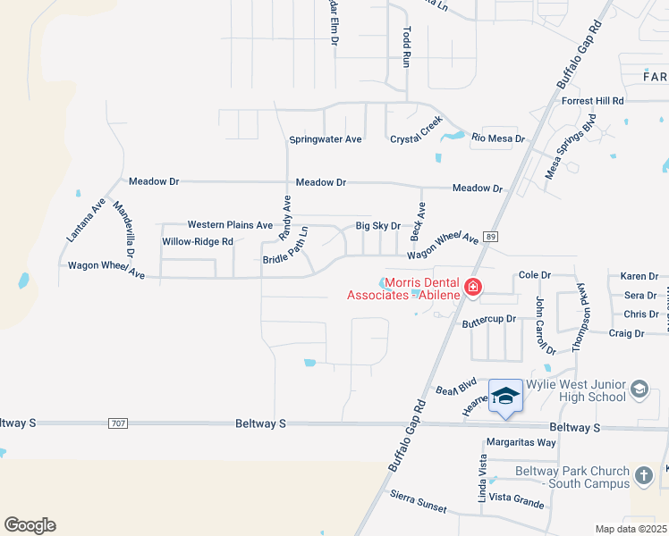 map of restaurants, bars, coffee shops, grocery stores, and more near 5157 Wagon Wheel Avenue in Abilene