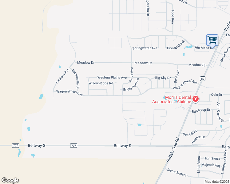 map of restaurants, bars, coffee shops, grocery stores, and more near 5317 Wagon Wheel Avenue in Abilene