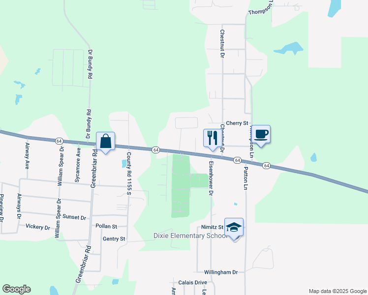map of restaurants, bars, coffee shops, grocery stores, and more near 12126 State Highway 64 in Tyler