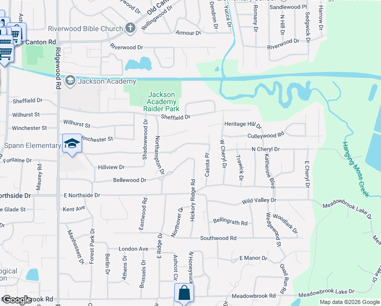 map of restaurants, bars, coffee shops, grocery stores, and more near 2058 Brecon Drive in Jackson