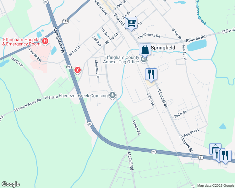 map of restaurants, bars, coffee shops, grocery stores, and more near 419 McCall Road in Springfield