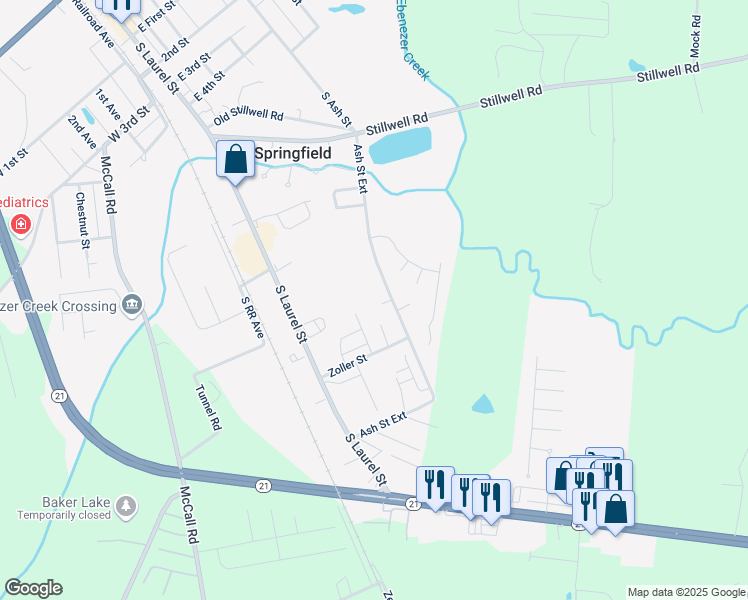 map of restaurants, bars, coffee shops, grocery stores, and more near 1013 Ash Street Extension in Springfield