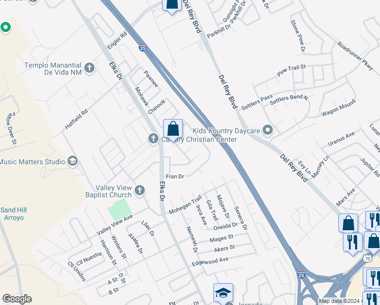 map of restaurants, bars, coffee shops, grocery stores, and more near 1088 Nena Court in Las Cruces