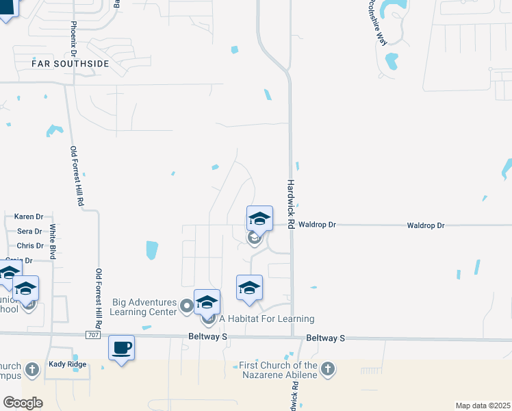 map of restaurants, bars, coffee shops, grocery stores, and more near 7449 Olive Grove Avenue in Abilene
