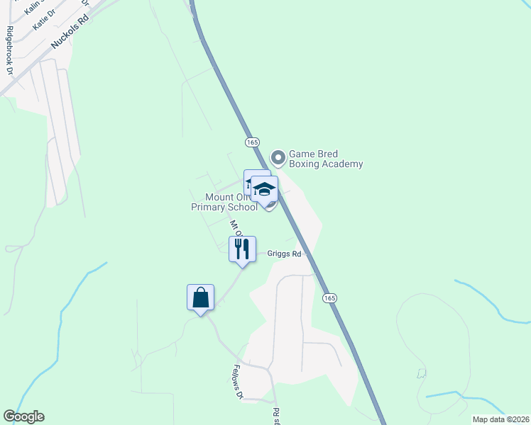 map of restaurants, bars, coffee shops, grocery stores, and more near 454 Alabama 165 in Fort Mitchell