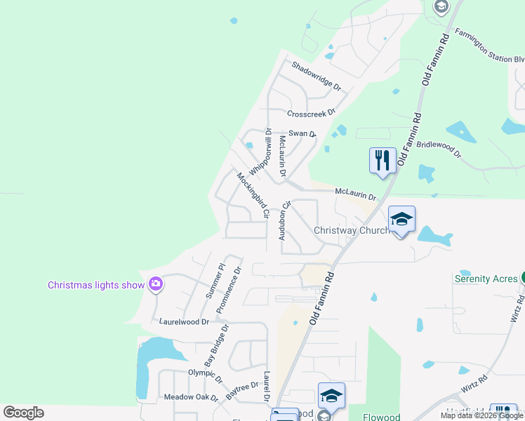 map of restaurants, bars, coffee shops, grocery stores, and more near 540 Mockingbird Circle in Brandon