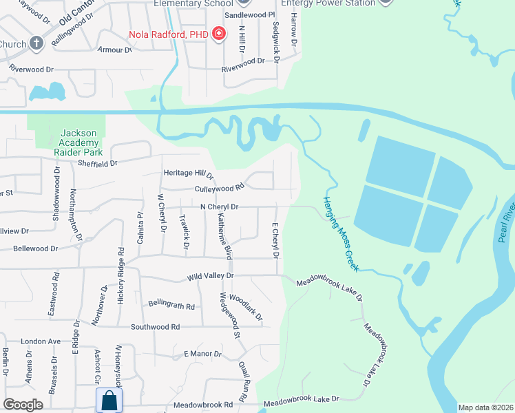 map of restaurants, bars, coffee shops, grocery stores, and more near 2465 North Cheryl Drive in Jackson