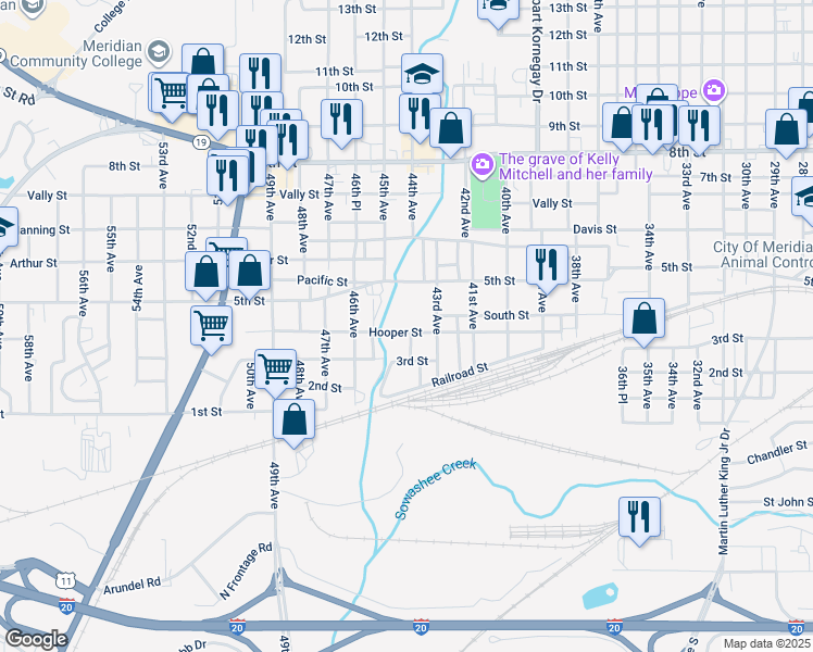 map of restaurants, bars, coffee shops, grocery stores, and more near 4402 Hooper Street in Meridian