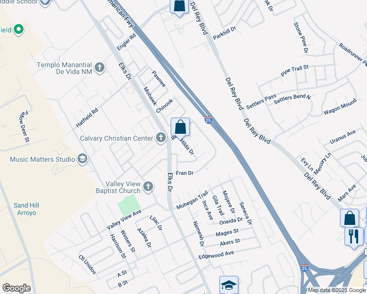 map of restaurants, bars, coffee shops, grocery stores, and more near 4811 Hilda Drive in Las Cruces
