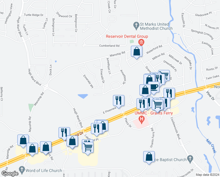 map of restaurants, bars, coffee shops, grocery stores, and more near 151 Amethyst Drive in Brandon