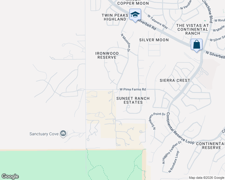 map of restaurants, bars, coffee shops, grocery stores, and more near 7943 West Pima Farms Road in Tucson
