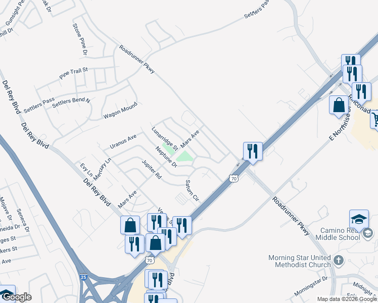 map of restaurants, bars, coffee shops, grocery stores, and more near 3281 Solarridge Street in Las Cruces