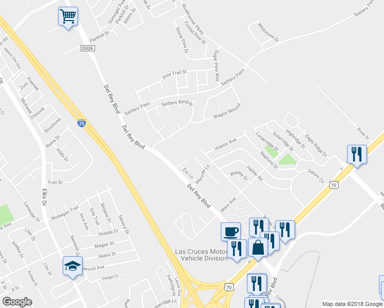 map of restaurants, bars, coffee shops, grocery stores, and more near 3584 Northpointe Drive in Las Cruces