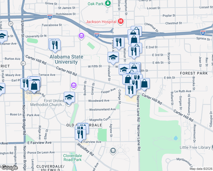map of restaurants, bars, coffee shops, grocery stores, and more near in Montgomery