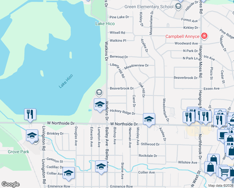 map of restaurants, bars, coffee shops, grocery stores, and more near 756 Montclair Place in Jackson
