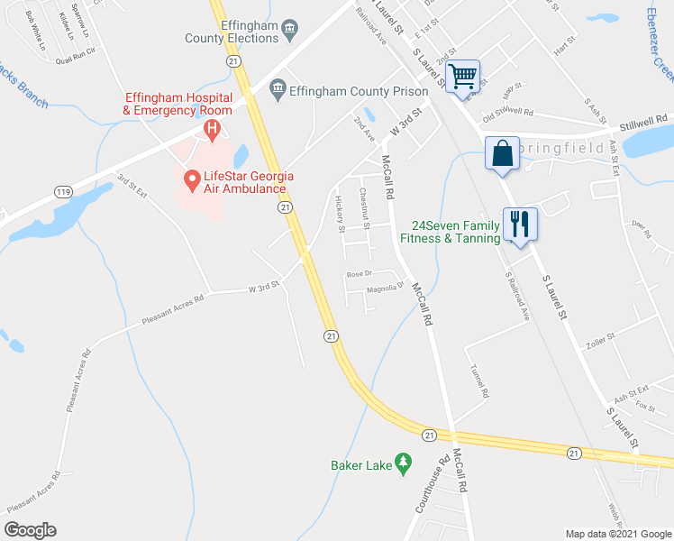 map of restaurants, bars, coffee shops, grocery stores, and more near 126 Rose Drive in Springfield