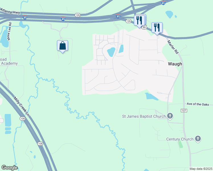 map of restaurants, bars, coffee shops, grocery stores, and more near 49 Cantera Way in Pike Road