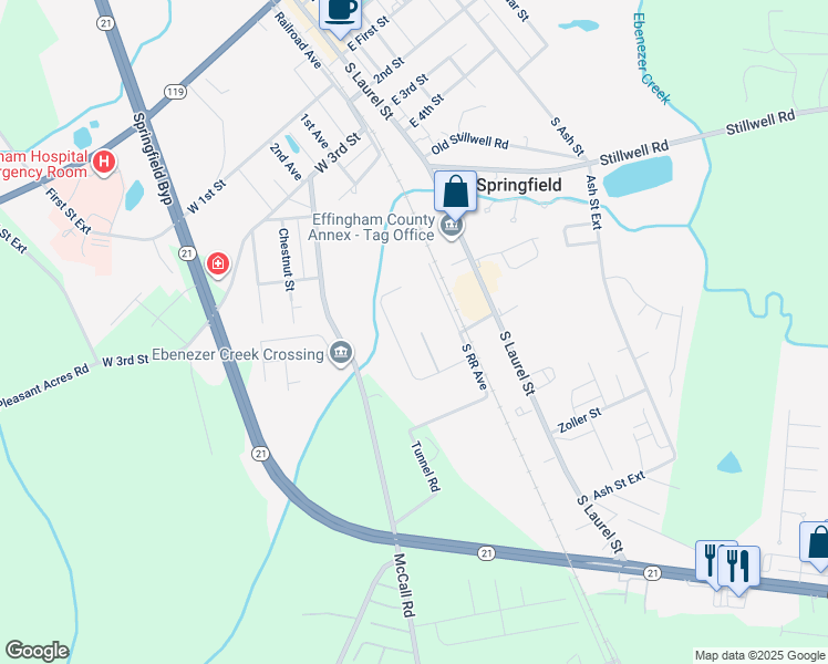 map of restaurants, bars, coffee shops, grocery stores, and more near 419 McCall Road in Springfield