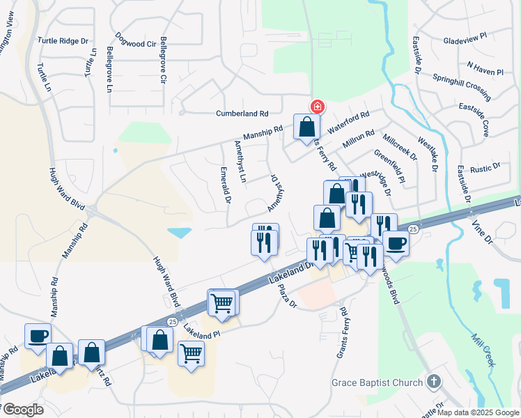 map of restaurants, bars, coffee shops, grocery stores, and more near 161 Amethyst Drive in Brandon