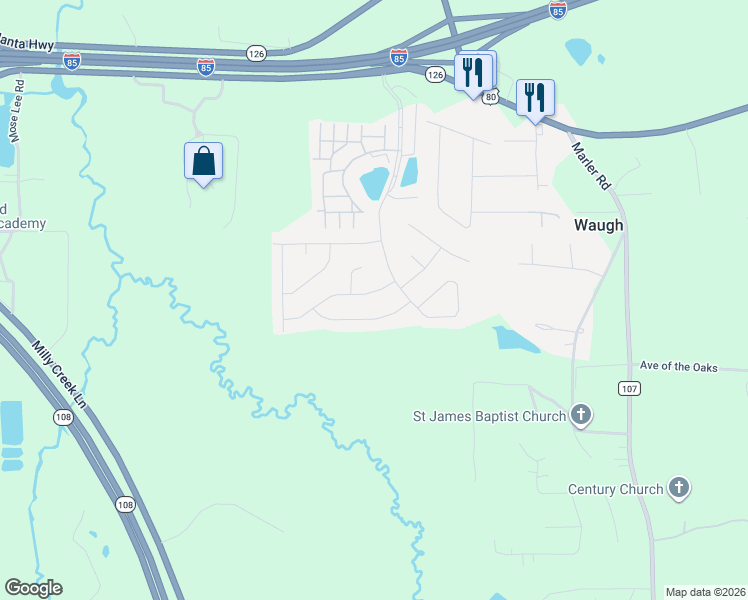 map of restaurants, bars, coffee shops, grocery stores, and more near 49 Cantera Way in Pike Road