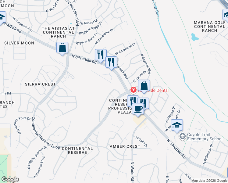 map of restaurants, bars, coffee shops, grocery stores, and more near 7107 West Glowing Star Drive in Tucson