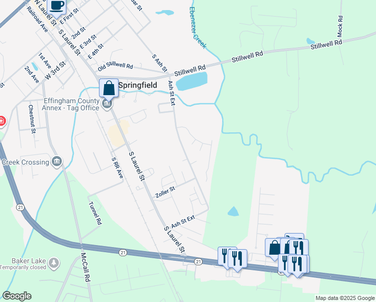 map of restaurants, bars, coffee shops, grocery stores, and more near 1013 Ash Street Extension in Springfield