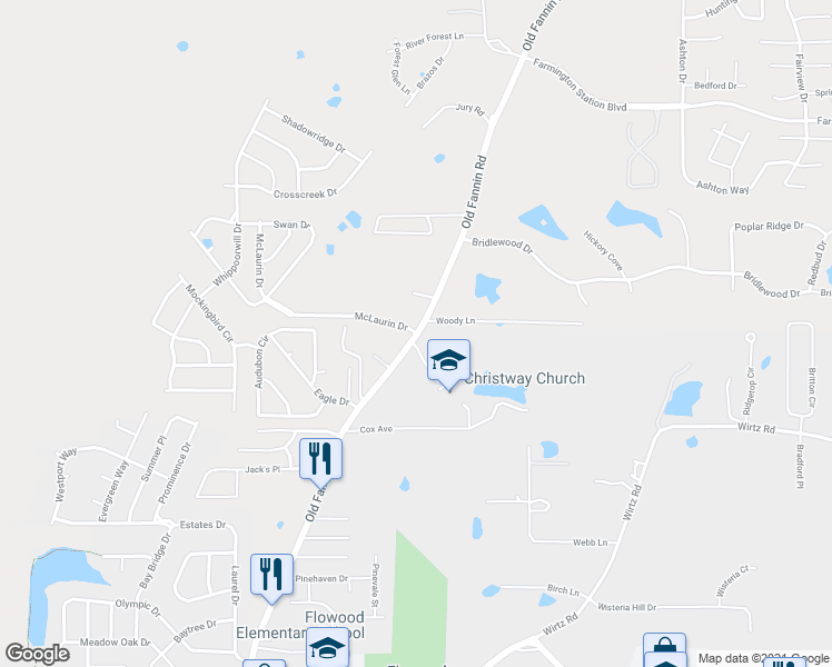 map of restaurants, bars, coffee shops, grocery stores, and more near 155 McLaurin Drive in Brandon